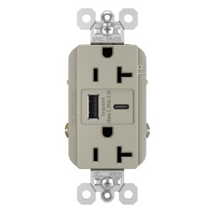 Legrand TR20USBACNI Pass And Seymour 20A 125V Duplex Tamper-Resistant Receptacle And USBA-USBC 3.1A Nickel