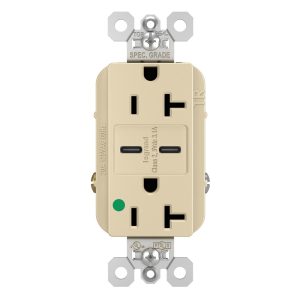 Legrand TR20HUSBCC6I Pass And Seymour 20A 125V Hospital Grade Tamper-Resistant Receptacle And 2 USBC Fast Charge Ivory