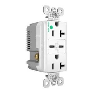 Legrand TR20HUSBCC6W Pass And Seymour 20A 125V Hospital Grade Tamper-Resistant Receptacle And 2 USBC Fast Charge White