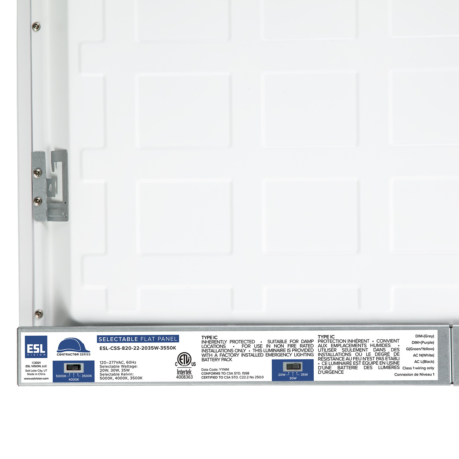 ESL Vision ESL-CSS-820-24-3045W-3550K 2X4 Backlit Panel, 30/35/45W Wattage Adjustable, 3500K/4000/5000K Kelvin Adjustable
