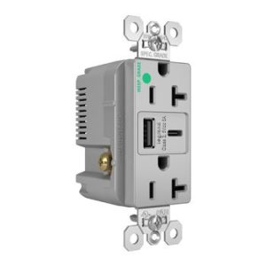 Legrand TR20HUSBAC6GRY Pass And Seymour 20A 125V Hospital Grade Tamper-Resistant Receptacle And USBA And USBC Fast Charge Gray