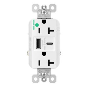 Legrand TR20HUSBAC6W Pass And Seymour 20A 125V Hospital Grade Tamper-Resistant Receptacle And USBA And USBC Fast Charge White