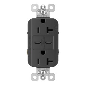 Legrand TR20USBCC6BK Pass And Seymour 20A 125V Tamper-Resistant Receptacle And 2 USBC Fast Charge Black