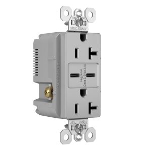 Legrand TR20USBCC6GRY Pass And Seymour 20A 125V Tamper-Resistant Receptacle And 2 USBC Fast Charge Gray