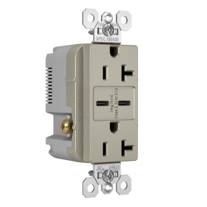 Legrand TR20USBCC6NI Pass And Seymour 20A 125V Tamper-Resistant Receptacle And 2 USBC Fast Charge Nickel