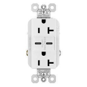 Legrand TR20USBCC6W Pass And Seymour 20A 125V Tamper-Resistant Receptacle And 2 USBC Fast Charge White