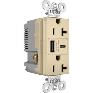 Legrand TR20USBAC6I Pass And Seymour 20A 125V Tamper-Resistant Receptacle And USBA And USBC Fast Charge Ivory