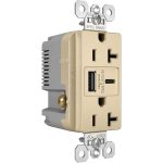 Legrand TR20USBAC6LA Pass And Seymour 20A 125V Tamper-Resistant Receptacle And USBA And USBC Fast Charge Light Almond