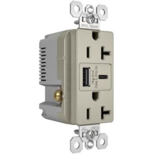 Legrand TR20USBAC6NI Pass And Seymour 20A 125V Tamper-Resistant Receptacle And USBA And USBC Fast Charge Nickel