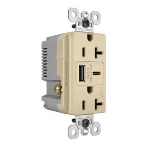 Legrand WRTR20USBAC6I 20A 125V Weather-Resistant Tamper-Resistant Receptacle And USBA And USBC Fast Charge Ivory