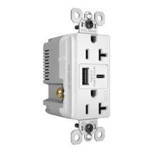Legrand WRTR20USBAC6W 20A 125V Weather-Resistant Tamper-Resistant Receptacle And USBA And USBC Fast Charge White