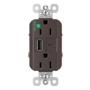 Legrand TR15HUSBAC6 Pass And Seymour 15A 125V Hospital Grade Tamper-Resistant Receptacle And USBA And USBC Fast Charge Brown