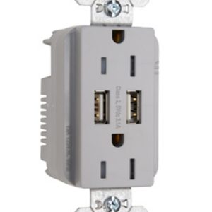Legrand TR5262USBGRY Pass And Seymour Duplex Receptacle 15A Tamper-Resistant Spec With 3.1A USB Charge Gray