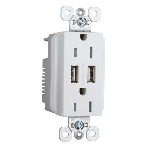 Legrand TR5262USBW Pass And Seymour Duplex Receptacle 15A Tamper-Resistant Spec With 3.1A USB Charge White