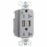 Legrand TR8300HUSBGRY Pass And Seymour Duplex Receptacle 20A Tamper-Resistant Hospital Grade With 3.1 USB Charge Gray