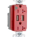 Legrand TR5362USBRED Pass And Seymour Duplex Receptacle 20A Tamper-Resistant Spec With 3.1A USB Charge Red