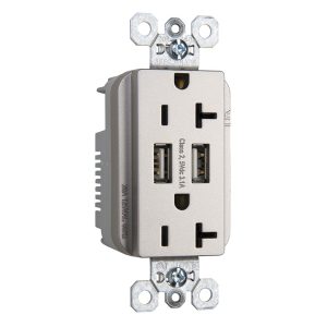 Legrand TR5362USBNI Pass And Seymour Duplex Receptacle 20A Tamper-Resistant Spec With 3.1A USB Charge Nickel