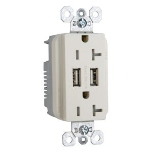 Legrand TR5362USBLA Pass And Seymour Duplex Receptacle 20A Tamper-Resistant Spec With 3.1A USB Charge Light Almond