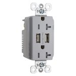 Legrand TR5362USBGRY Pass And Seymour Duplex Receptacle 20A Tamper-Resistant Spec With 3.1A USB Charge Gray