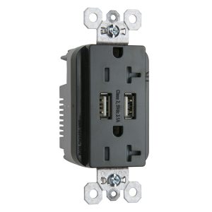 Legrand TR5362USBBK Pass And Seymour Duplex Receptacle 20A Tamper-Resistant Spec With 3.1A USB Charge Black