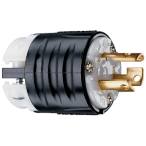 Legrand PSL515P Pass And Seymour Locking Plug Black Back White Front Body 15 Amp 125V 2-Pole 3 Wire