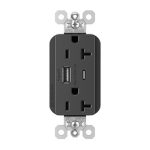 Legrand PTTR20ACUSBBK Pass And Seymour PlugTail 20A Hybrid AC USB Duplex Black