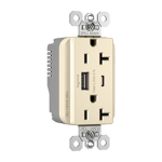 Legrand PTTR20ACUSBLA Pass And Seymour PlugTail 20A Hybrid AC USB Duplex Light Almond