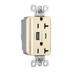 Legrand PTTR20ACUSBLA Pass And Seymour PlugTail 20A Hybrid AC USB Duplex Light Almond