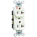 Legrand PTIG5362W Pass And Seymour PlugTail Isolated Ground Duplex Receptacle Corrosion-Resistant 20A/125V White