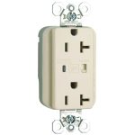 Legrand PTTR5362ISP Pass And Seymour PlugTail Surge Protective Duplex Receptacle Tamper-Resistant 20A/125V Alarm Ivory