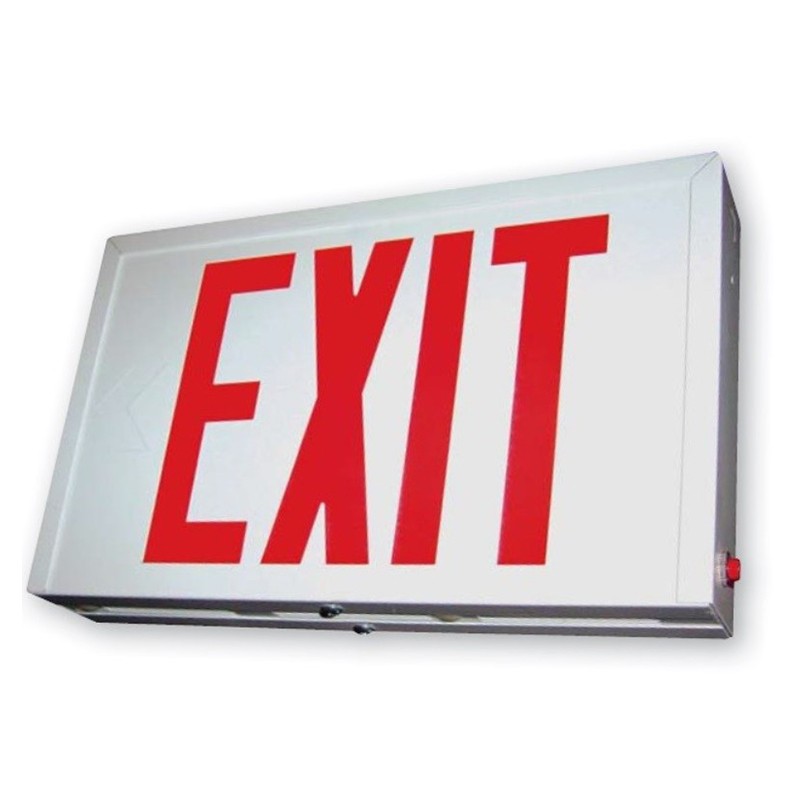 Profusion LED SXTEU2RWEM Universal White Housing Red Letters Steel Exit Sign w/ Battery Backup