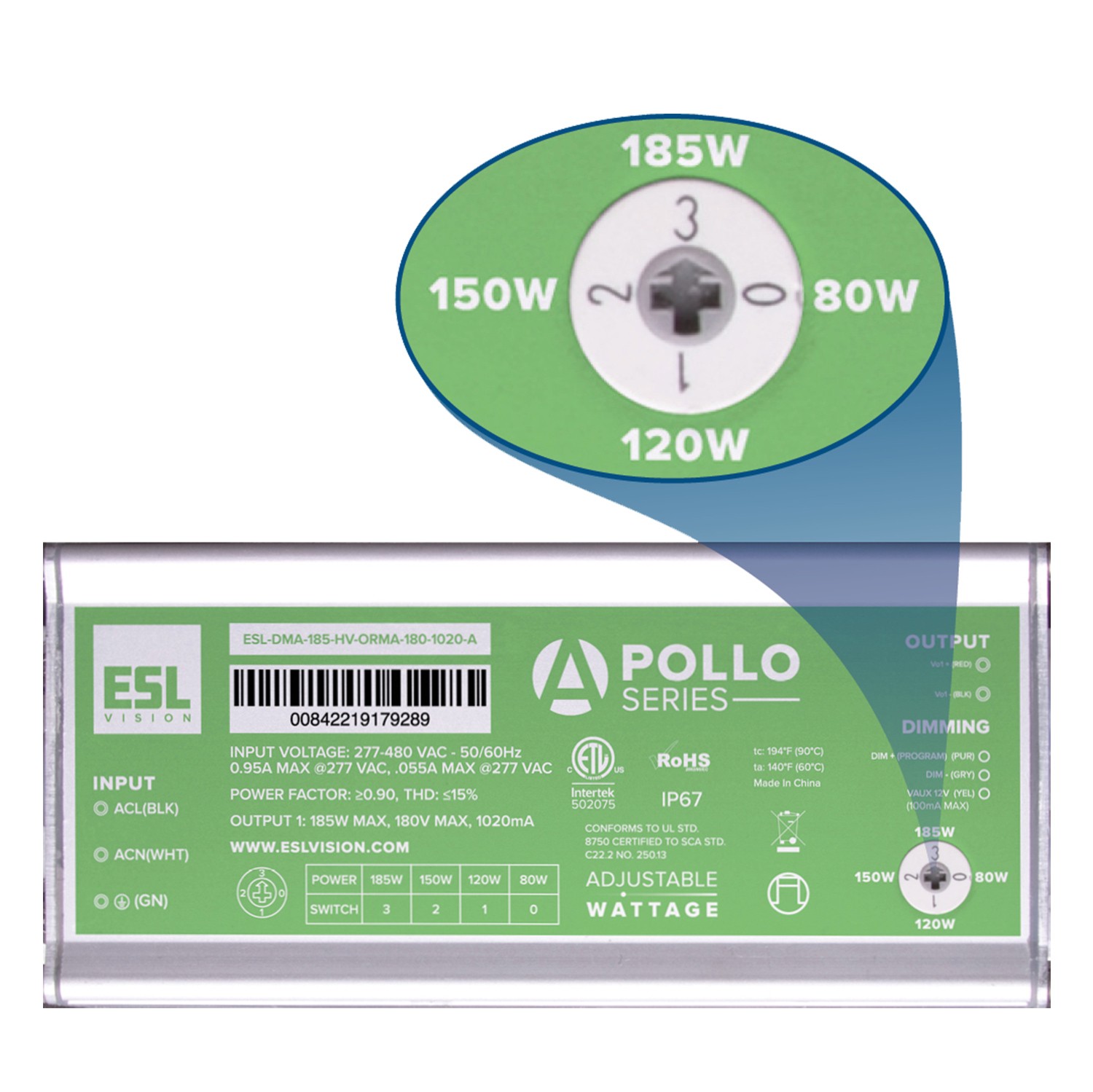 ESL Vision ESL-CAL-80185W-150-BZ-T3-RPC3 Contractor Area Light Series, 80-185W Adj., 5000K,120-277V