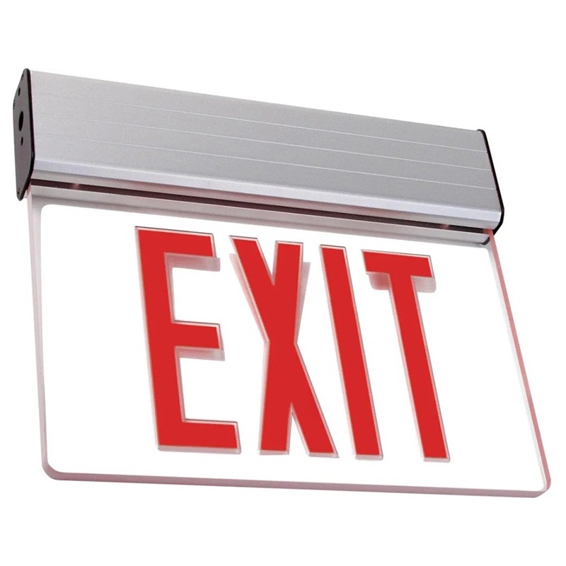 Profusion LED ELXTEU1RWAEM-SDT White Panel Single Face Red Letters Edgelit Aluminum Exit Sign w/ SDT Battery Backup