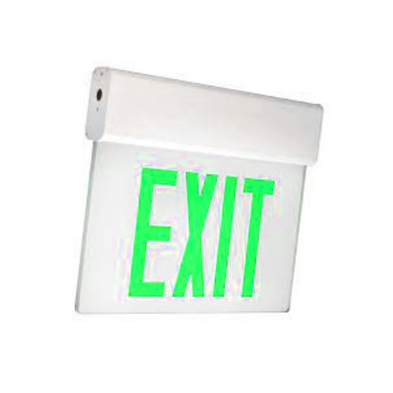 Profusion LED ELXTEU1GWW2C-120V White Panel Dual Circuit Single Face Green Letters Edgelit Aluminum Exit Sign
