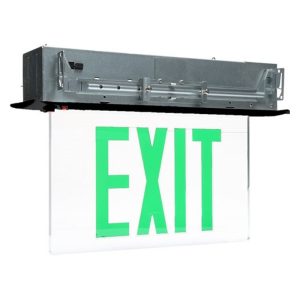 Profusion LED RELZXTE1GWBSPV Single Face, Green Letters, 208/220/240V Recessed Edgelit Aluminum Exit Sign