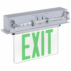 Profusion LED RELZXTE2GWAEM-SDT Double Face, Green Letters, Recessed Edgelit Aluminum Exit Sign w/ SDT Battery Backup
