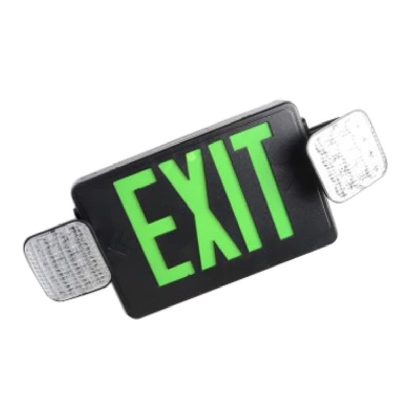 Profusion LED CXTEU2GBRC Black Panel, Green Letters, Exit & Incandescent Emergency Thermoplastic Combo w/ Remote Capacity
