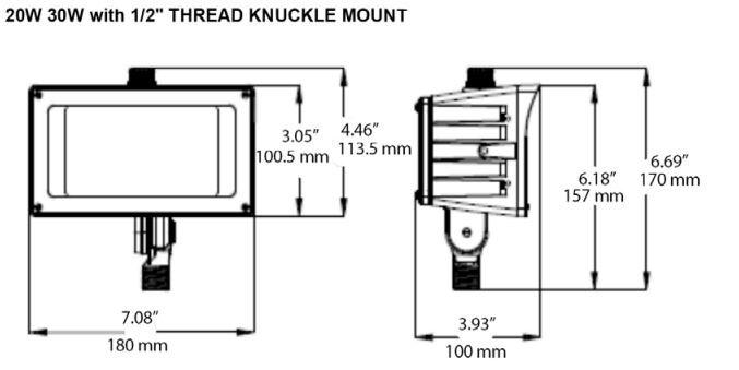 MaxLite FMS30UW-40BKTPC FLOODMAX: 30W, 120-277V, WIDE, 4000K, BRONZE, 1/2" THREAD KNUCKLE MOUNT