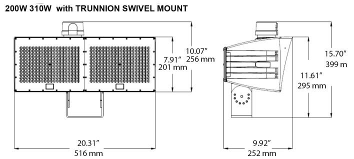 MaxLite FMX200HW-50BTSPR7 FLOODMAX XLARGE: 200W 347-480V WIDE 5000K BRONZE W/ TRUNNION SWIVEL MOUNT