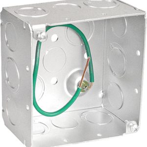 Garvin Southwire 4 Square Junction Box 2-1/8 Inch Deep With Pre-Installed 8 Inch Ground Wire (4) 1/2 Inch And (6) (52171-SPT)