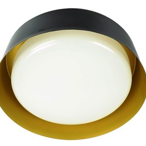 Westgate FCD-13-MCT-BG Modern LED 13 Inch LED Flush Mount Drum Fixture Black/Gold Selectable 25W 2350Lm 120V Triac