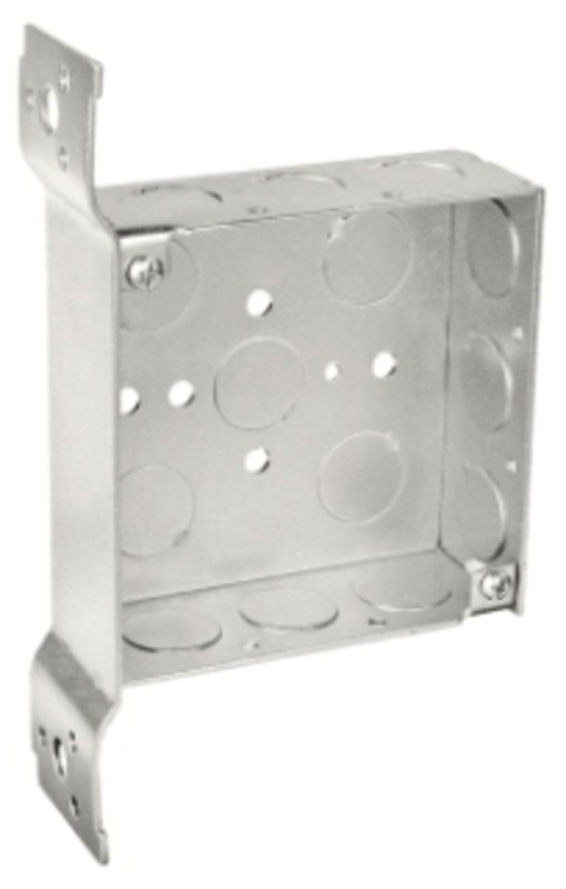 Garvin Southwire 4 Square Junction Box 1-1/2 Inch Deep With Flat Vertical Bracket (9) 1/2 Inch Side Knockouts (52151-F)