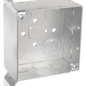Garvin Southwire 4 Square Junction Box 2-1/8 Inch Deep With Flat Vertical Bracket (9) 1/2 Inch Side Knockouts (52171-F)