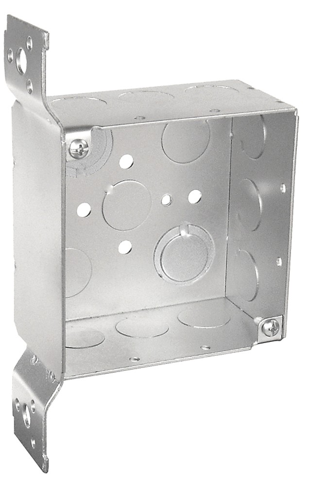 Garvin Southwire 4 Square Junction Box 2-1/8 Inch Deep With Flat Vertical Bracket (9) 1/2 Inch Side Knockouts (52171-F)