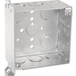 Garvin Southwire 4 Square Junction Box 2-1/8 Inch Deep With Wood Spike Vertical Bracket (6) 1/2 Inch And (3) (52171-SWB)