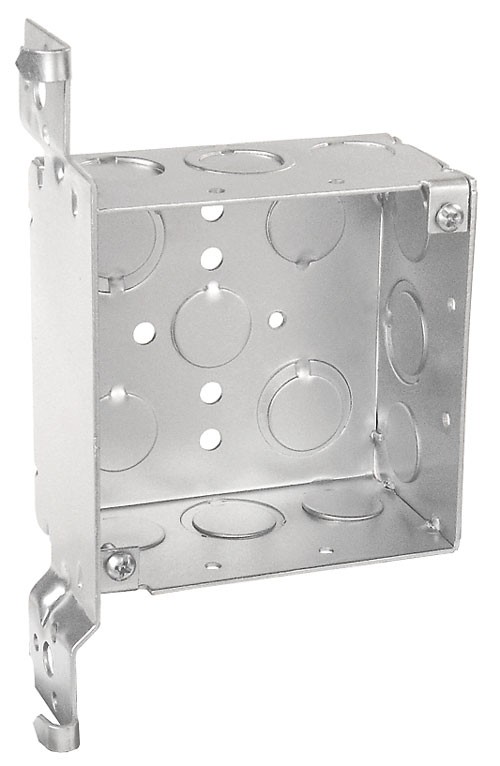 Garvin Southwire 4 Square Junction Box 2-1/8 Inch Deep With Wood Spike Vertical Bracket (6) 1/2 Inch And (3) (52171-SWB)