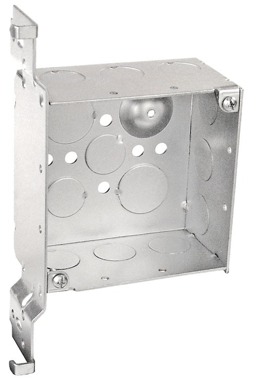 Garvin Southwire 4 Square Junction Box 2-1/8 Inch Deep With Wood Spike Vertical Bracket (9) 1/2 Inch Side Knockouts (52171-WB)