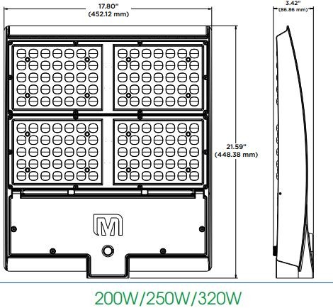 MaxLite M320H4W-CSBACR M SERIES 320W, 277-480V, TYPE 4W, CCT SELECT 3/4/5K, BRONZE, ARM, C-MAX COMPATIBLE
