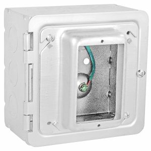Garvin Southwire 5 Inch Square Box With 1 Inch Hinged Device Ring 3 Inch Deep 1/2 And 3/4 Knockout (HP-1100)