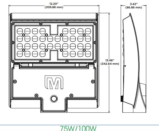 MaxLite M75U4W-CSBACR M SERIES 75W, 120-277V, TYPE 4W, CCT SELECT 3/4/5K, BRONZE, ARM, C-MAX COMPATIBLE
